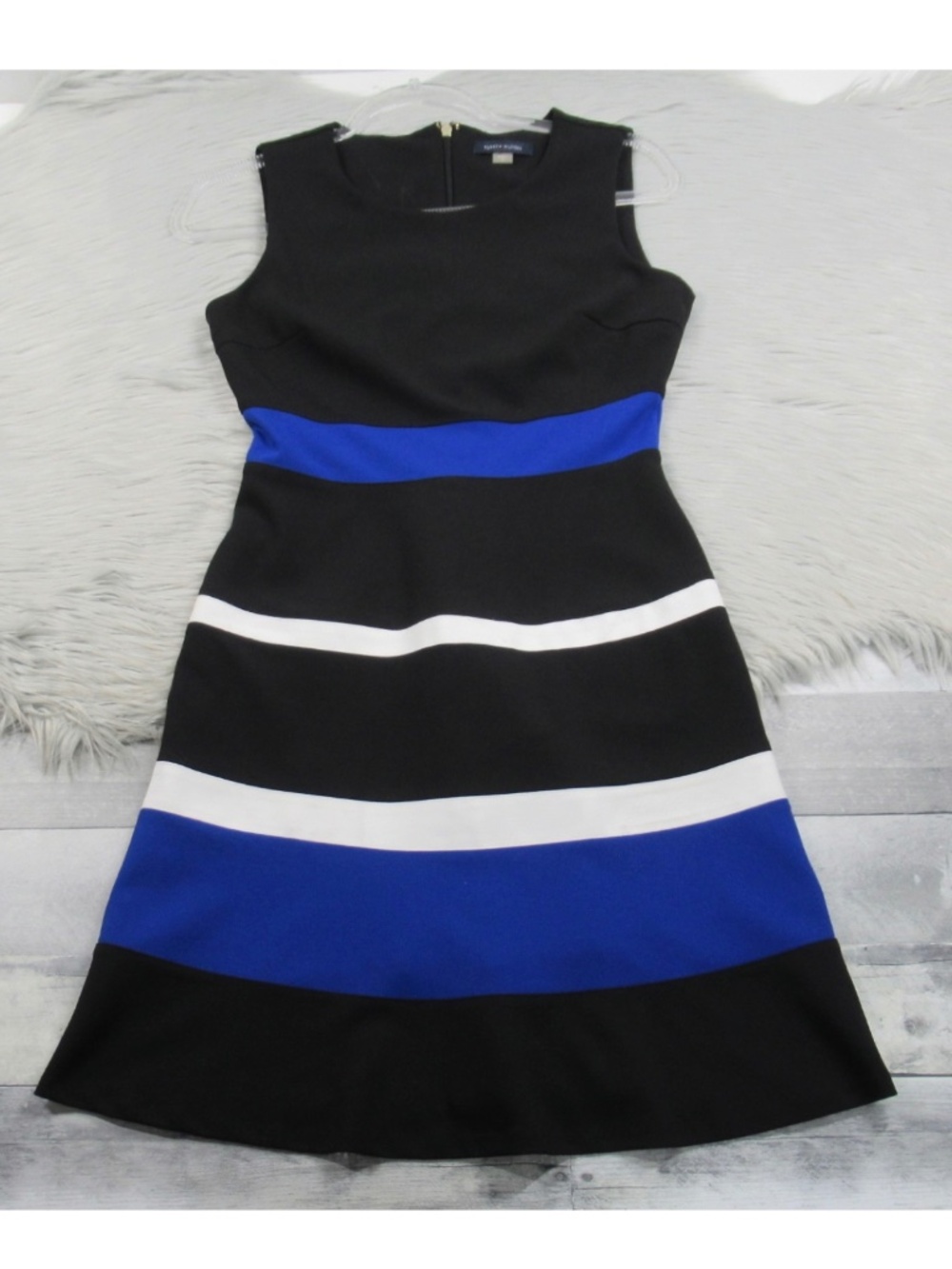 TOMMY HILFIGER Fit & Flare Colorblock Dress Black Blue White Sz 4